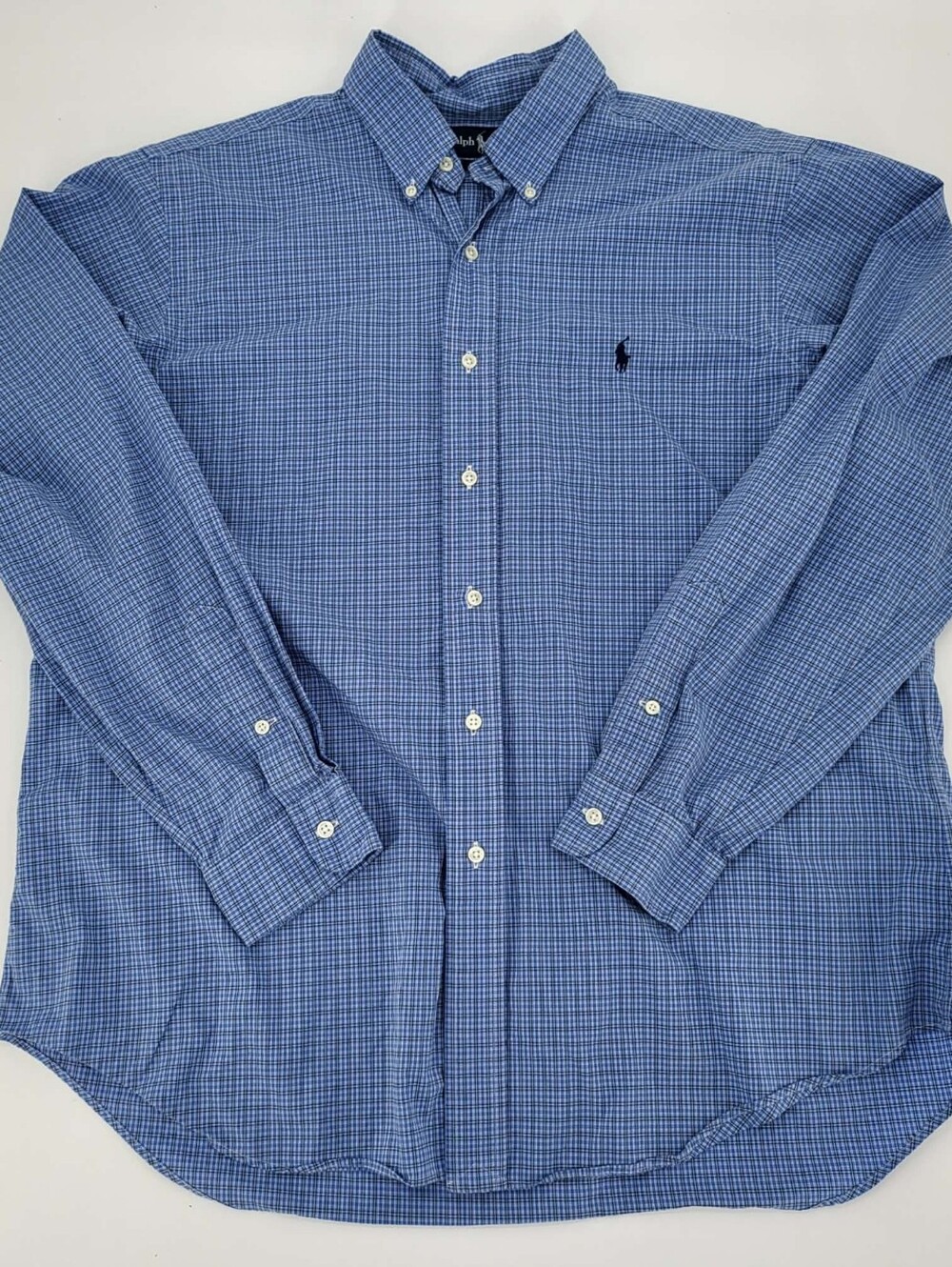 Ralph Lauren Blue and White Mini-Check Button-Down Shirt